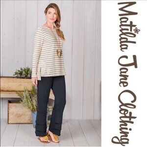 Matilda Jane Classic with a Twist Striped Top With Floral Lace Size M